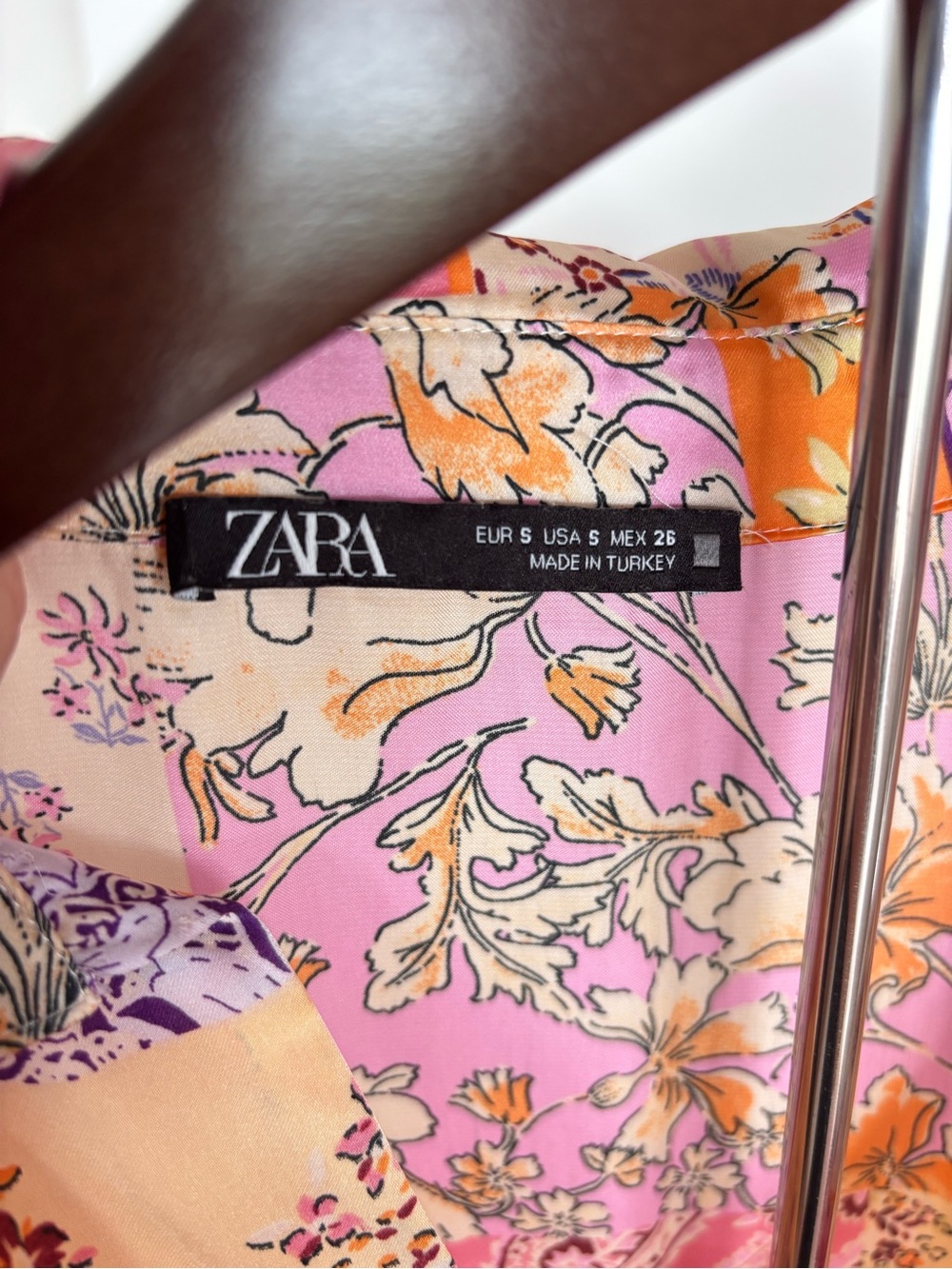 Zara S Patchwork Paisley Button Up Shirt in Pink and Cream Silk Feels Blouse - Picture 8 of 16